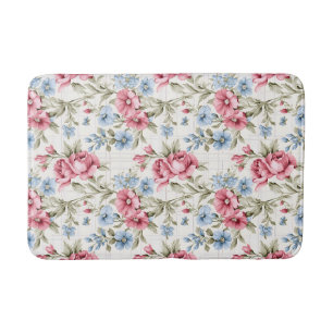 Pink Petunias and Sky Blue Daisies  Bath Mat