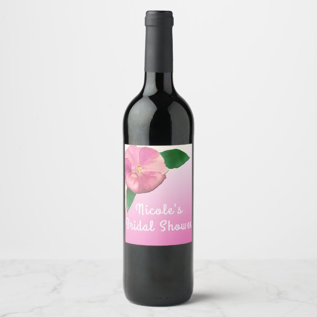 Pink Petunias Elegant Bridal Shower Wine Labels (Front)