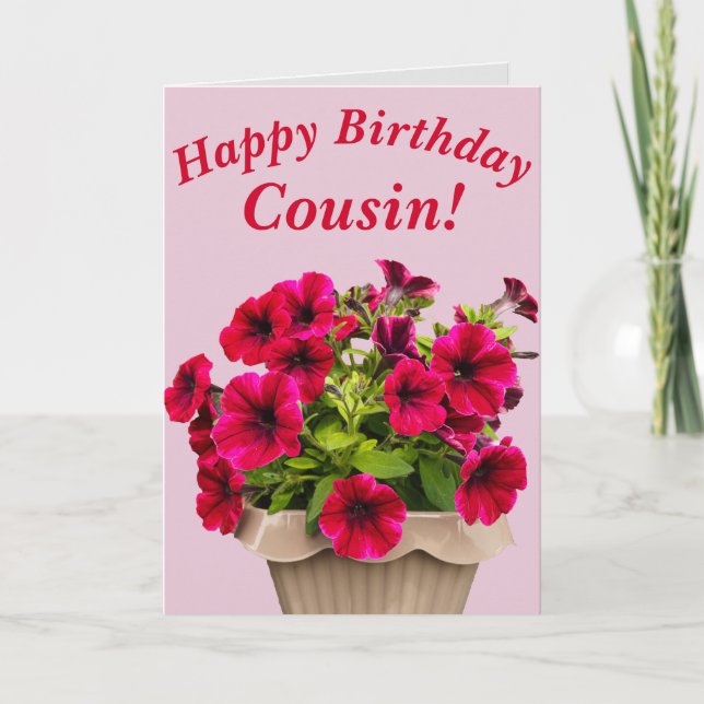 Pink Petunias Floral Birthday Card for Cousin (Front)