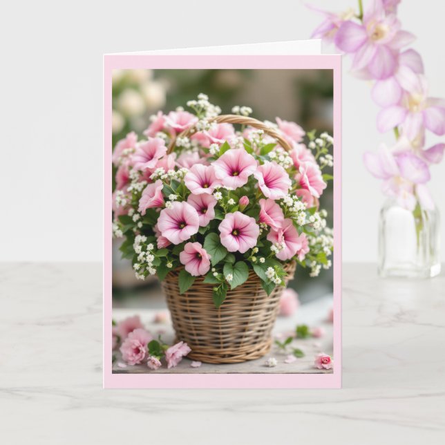 Pink Petunias Personalize Birthday Back Too Card (Orchid)