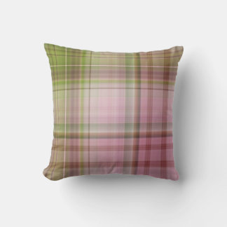 Pink Petunias Pink and Green Plaid Throw Pillow