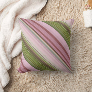 Pink Petunias Pink and Green Stripe and Plaid Throw Pillow