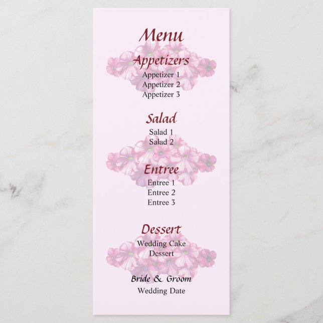 Pink Petunias Wedding Menu (Front)