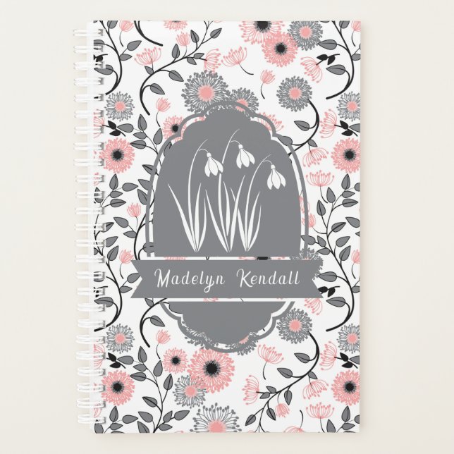 Pink & Pewter Laurentian Floral Custom Name (Devant)