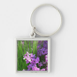Pink Phlox and Grass Summer Floral Keychain