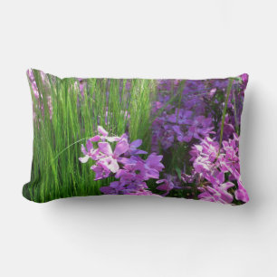 Pink Phlox and Grass Summer Floral Lumbar Pillow