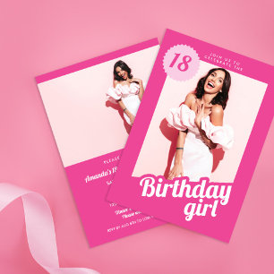 Pink Photo Birthday Invitation