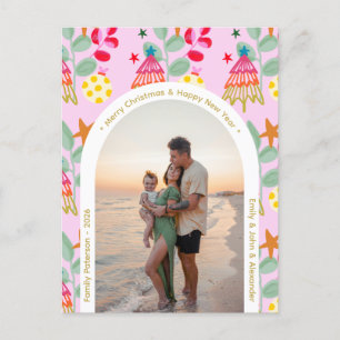 Pink photo christmas trendy colourful names postcard