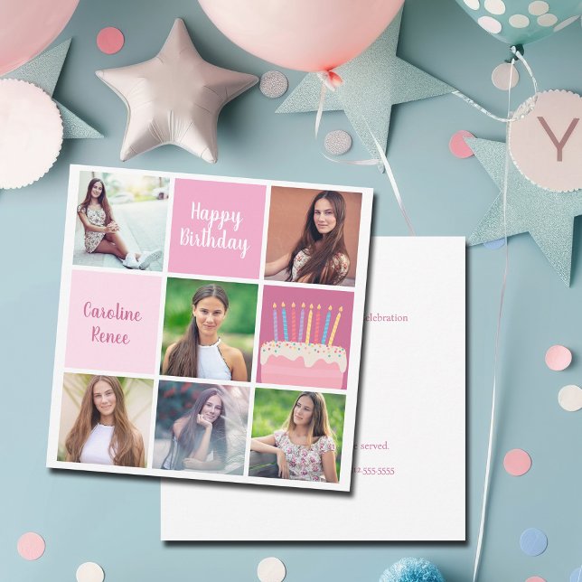 Pink Photo Collage Custom Women's Birthday Party Invitation (Creator Uploaded)
