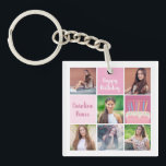 Pink Photo Collage Custom Women's Birthday Party Keychain<br><div class="desc">Pretty custom women's birthday party keychain with a 6 photo template collage of a young woman or teenage girl with her name on the cute pink squares next to a beautiful birthday cake. Personalized girly Happy Birthday gift.</div>