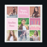 Pink Photo Collage Custom Women's Birthday Party Magnet<br><div class="desc">Pretty custom women's birthday party favour magnets with a 6 photo template collage of a young woman or teenage girl with her name on the cute pink squares next to a beautiful birthday cake. Personalized girly Happy Birthday magnet.</div>