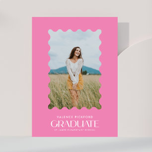 Pink Photo Elementary Graduate Wavy Frame Announcement