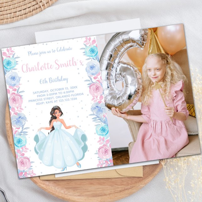 Pink Photo Floral Princess Birthday Invitations (Pink Photo Floral Princess Birthday Invitations)