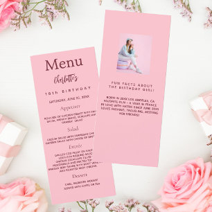 Pink photo fun faits d'anniversaire carte menu