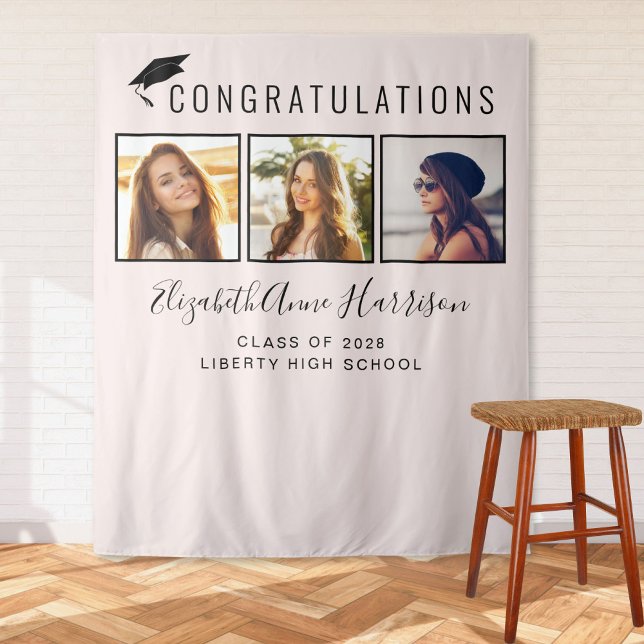  Pink Photo Graduation Party Booth Backdrop Tapestry (Creator Uploaded)