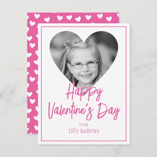 Pink Photo Heart Valentine's Day Cards (Front/Back)