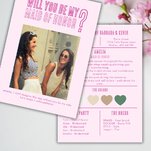 Pink Photo Maid Of Honour Proporsal Note Card