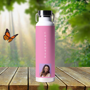 Pink photo name white water bottle