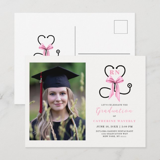 Pink Photo Nursing School Graduation Party Postcard (Front/Back)