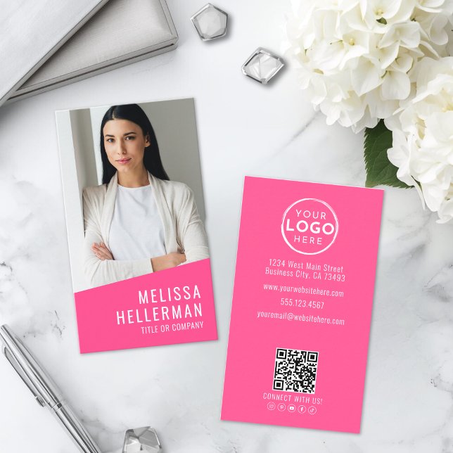 Pink Photo QR Code Logo Vertical Business Card (Pink Photo QR Code Logo Vertical Business Card )