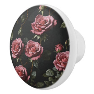 Pink photo realistic rose ceramic knob