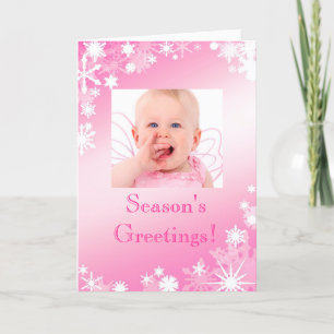 Pink Photo Snowflakes Holiday Card