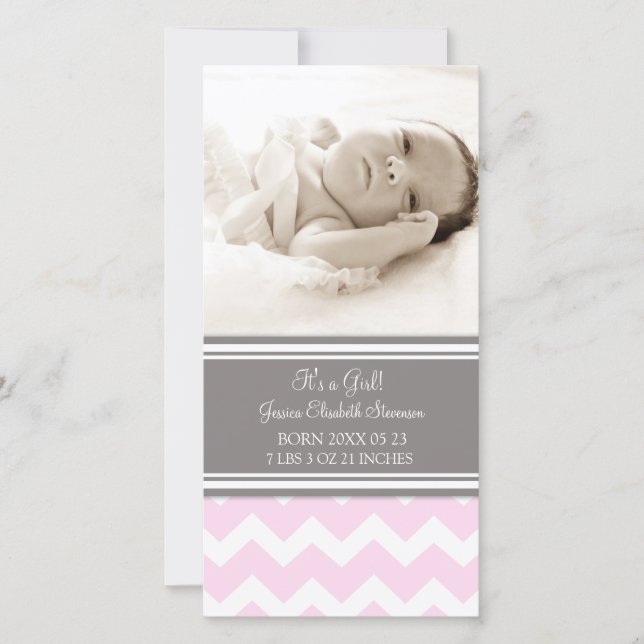 Pink Photo Template New Baby Birth Announcement (Front)
