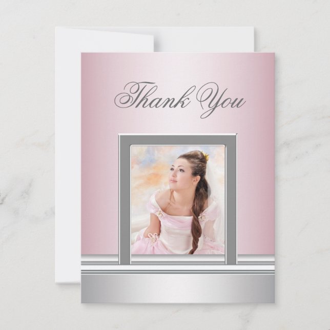 Pink Photo Thank You Card RSVP All Purpose (Front)