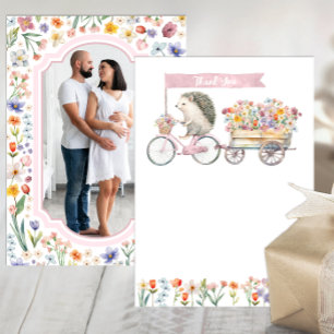 Pink Photo Thank You – Floral Hedgehog Baby Shower Card