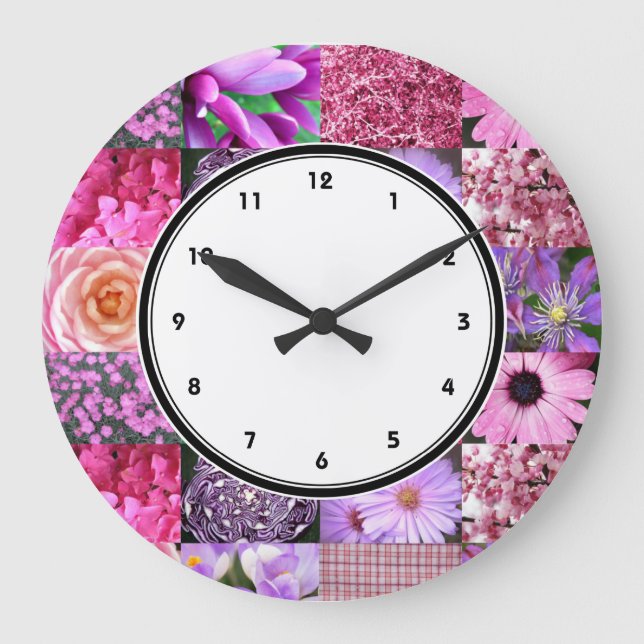 Pink Photography Collage wall clock with numbers (Front)