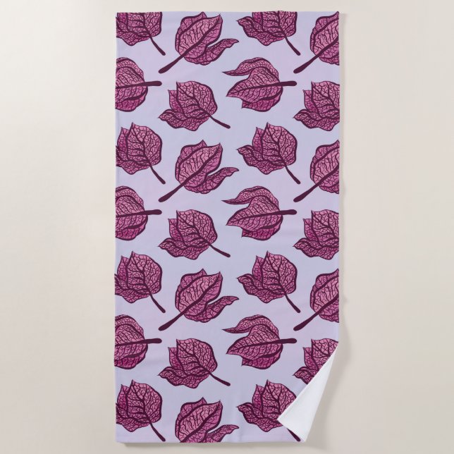 Pink Physalis Flower Pattern Pastel Botanical Beach Towel (Front)