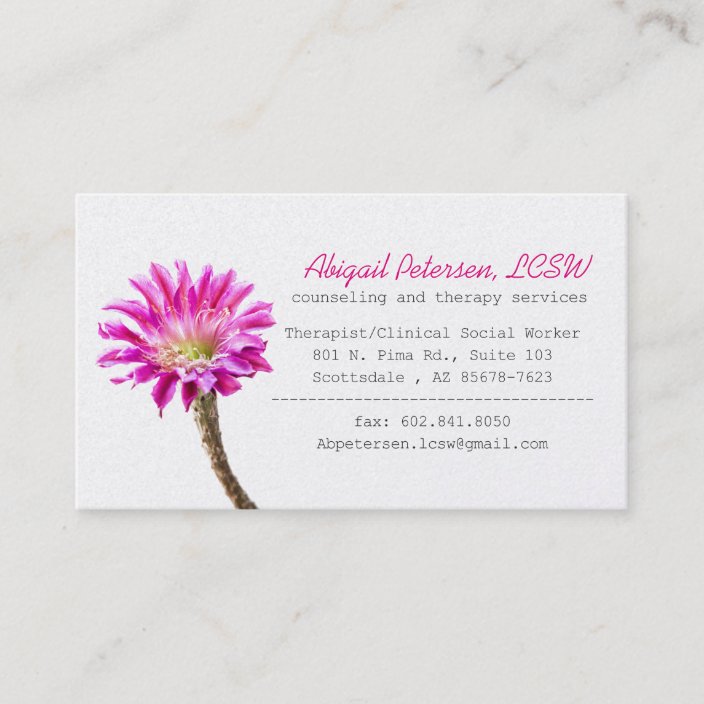 Pink Piazza cactus flower in bloom , LCSW Business Card Zazzle.ca