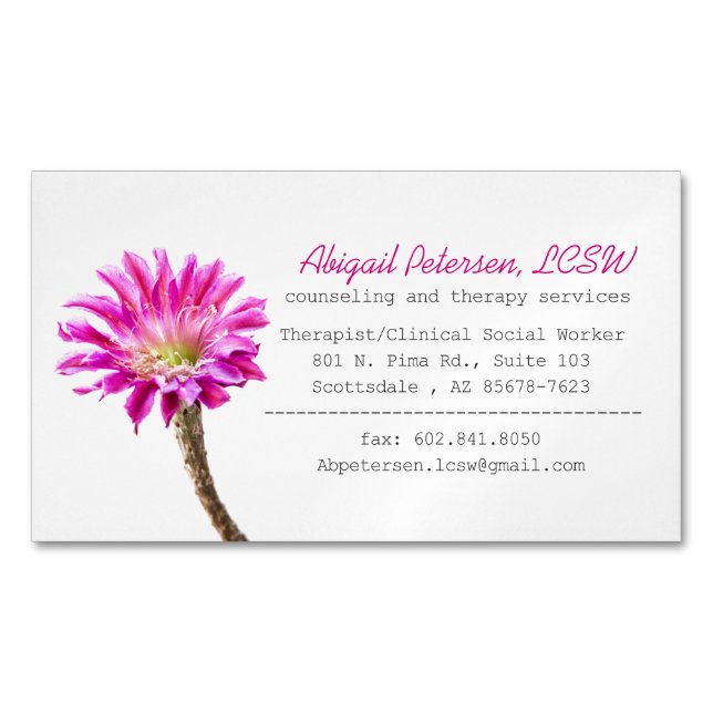 Pink Piazza cactus flower in bloom ,  LCSW Magnetic Business Card (Front)