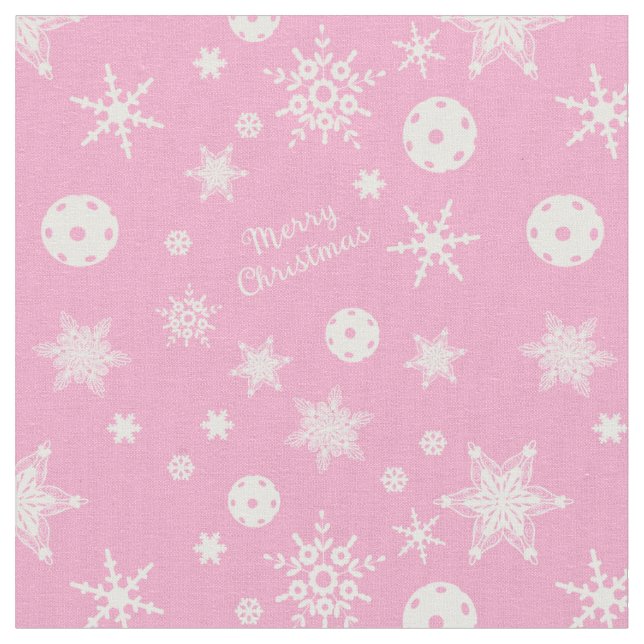 Pink💟 Pickleball🎄 Merry Christmas  Fabric (Close Up)