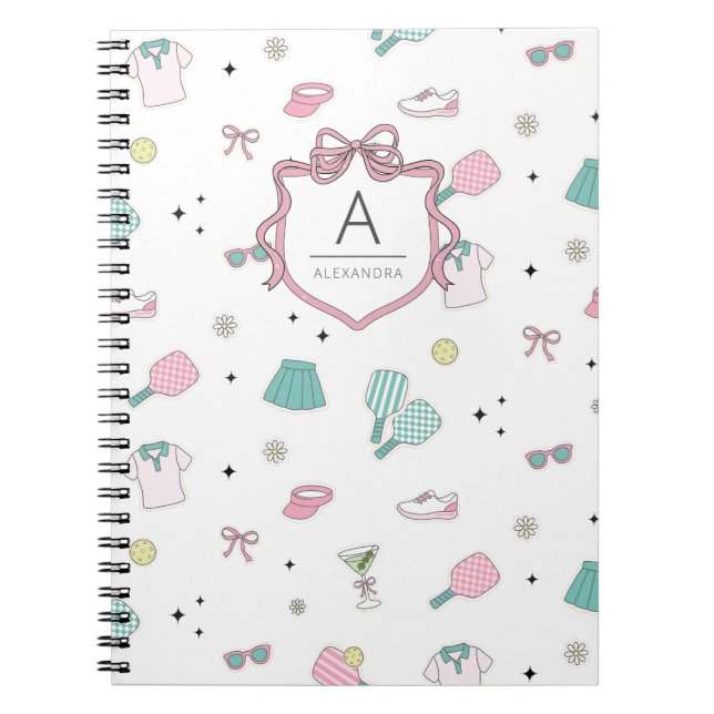 Pink Pickleball Preppy Monogram Print Notebook (Front)
