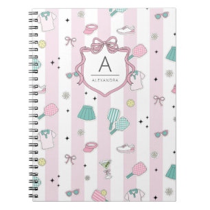Pink Pickleball Preppy Monogram Print Notebook