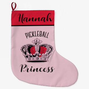 Pink Pickleball Princess Crown  Large Christmas Stocking