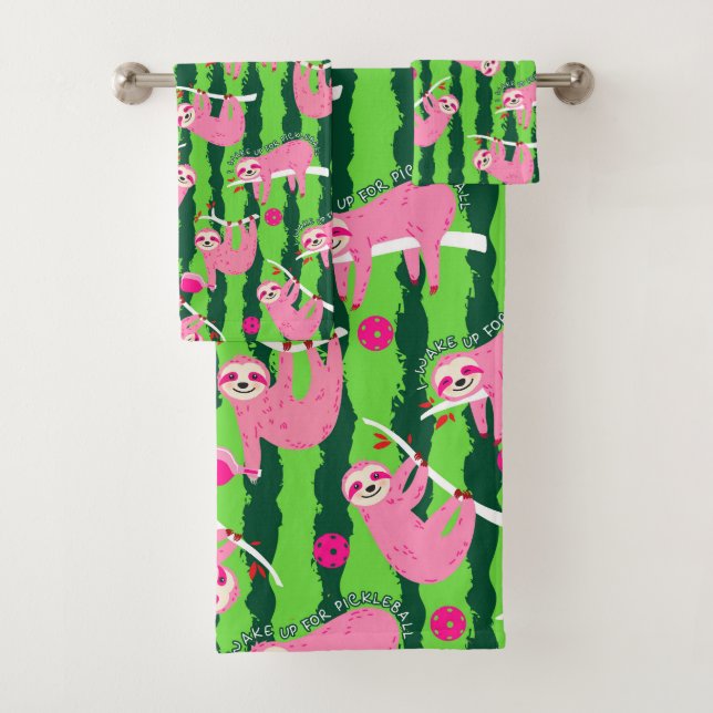 Pink pickleball sloths 🦥 bath towel set (Insitu)