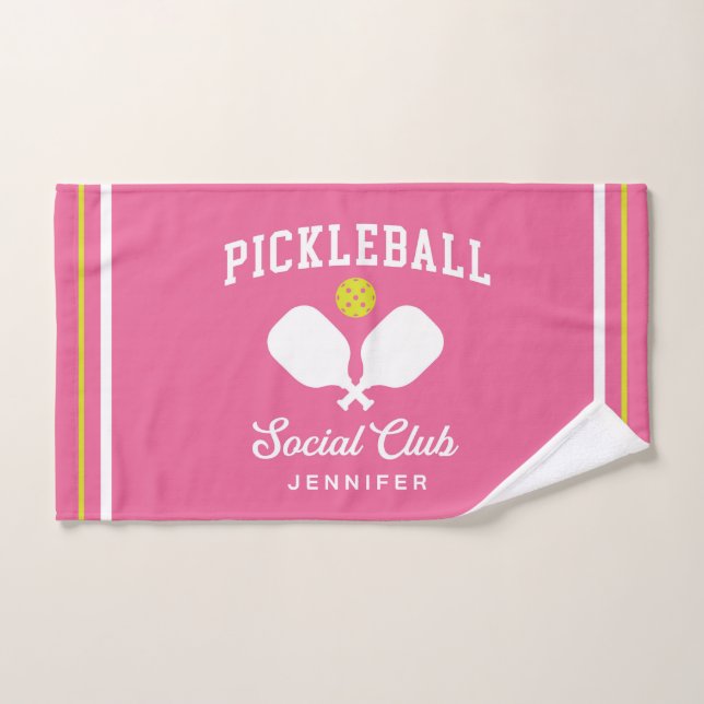 Pink Pickleball Social Club Custom Name Hand Hand Towel (Hand Towel)