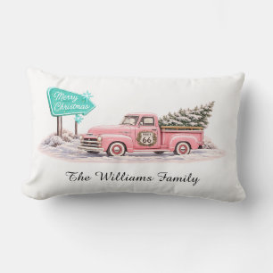 Pink Pickup Christmas Family Decor Lumbar Pillow