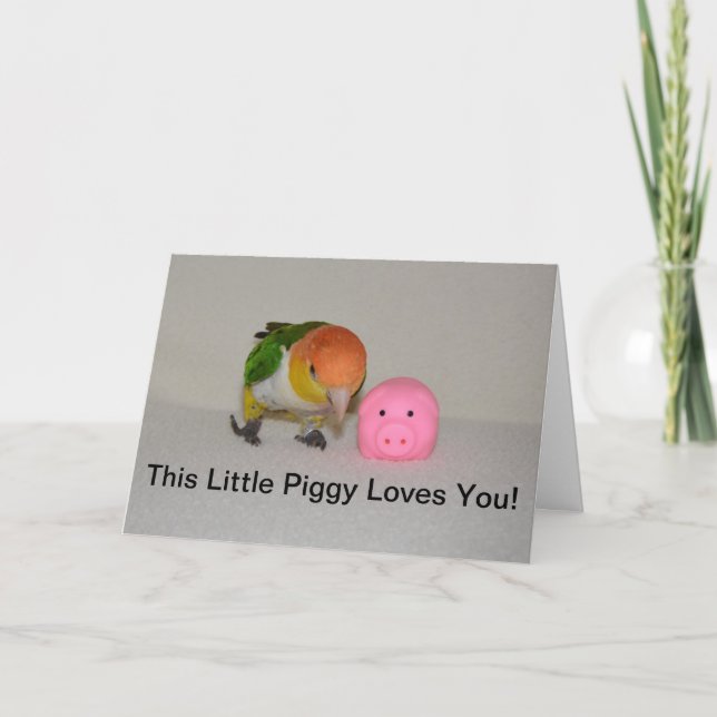 Pink Pig and Caique Parrot Happy Birthday Card (Front)