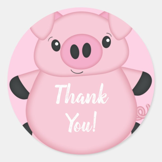 Pink Pig Baby Shower Classic Round Sticker (Front)