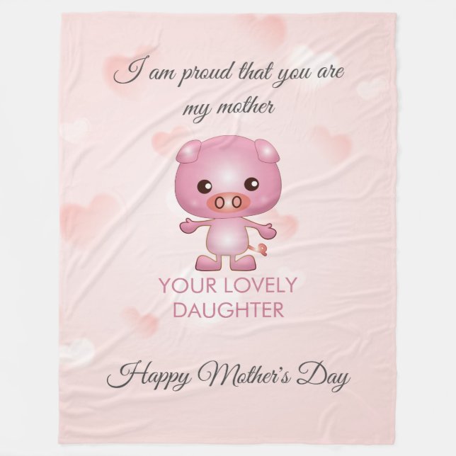 Pink Pig Cartoon  Fleece Blanket (Front)