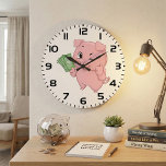 Pink Pig Holding Cash Giving Thumbs Up Large Clock<br><div class="desc">Keep track of your most valuable asset with this rich pink pig wall clock. The face of the clock features a successful winking mascot holding a wad of cash and giving a thumbs up, serving as a constant reminder that time is money. It is a fantastic decorative piece for a...</div>