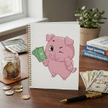 Pink Pig Holding Cash Giving Thumbs Up Planner<br><div class="desc">Organize your path to prosperity with this rich pink pig spiral planner. The cover features a winking cartoon mascot holding money and giving a thumbs up, providing daily motivation as you track your appointments and financial goals. This high quality planner is perfect for students, business professionals, or anyone managing a...</div>