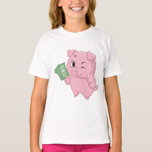 Pink Pig Holding Cash Giving Thumbs Up T-Shirt