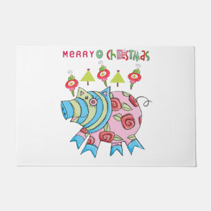 Pink Pig Merry Christmas Matt Doormat