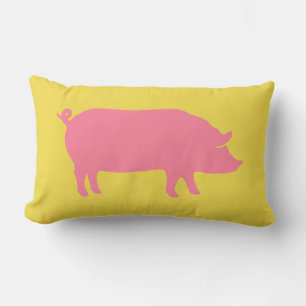Pink Pig on Yellow Lumbar Pillow