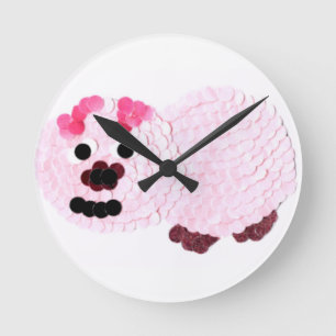 Pink Pig Round Clock