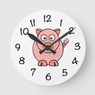 Pink Pig Round Clock